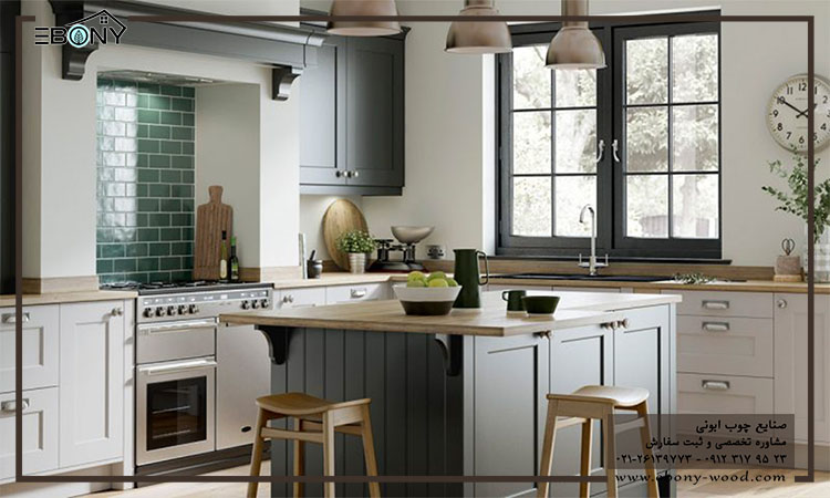 آشپزخانه نئوکلاسیک با تم رنگی خاکستری
